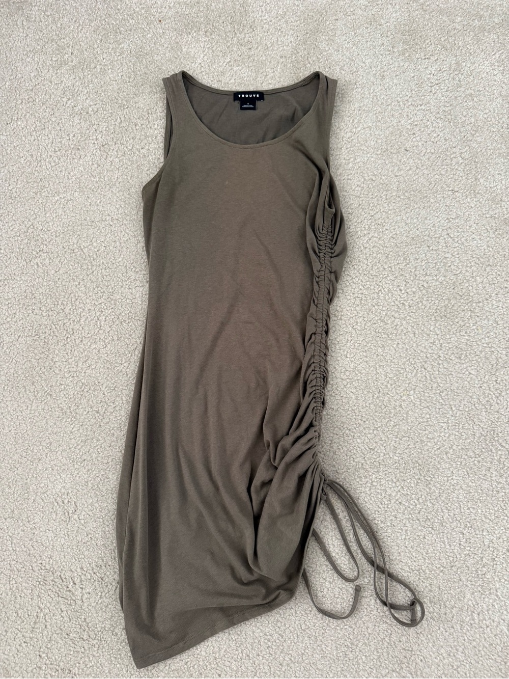 Trouve Olive Green Ruched Midi Dress